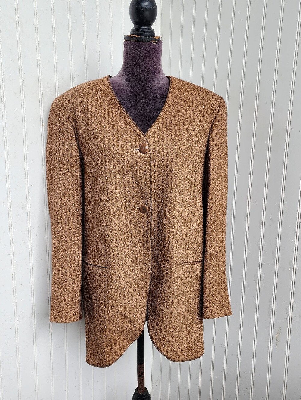 VTG Giuseppe Collection Gold Tan Brown Ornate Button Jacket Union Made Sz 8